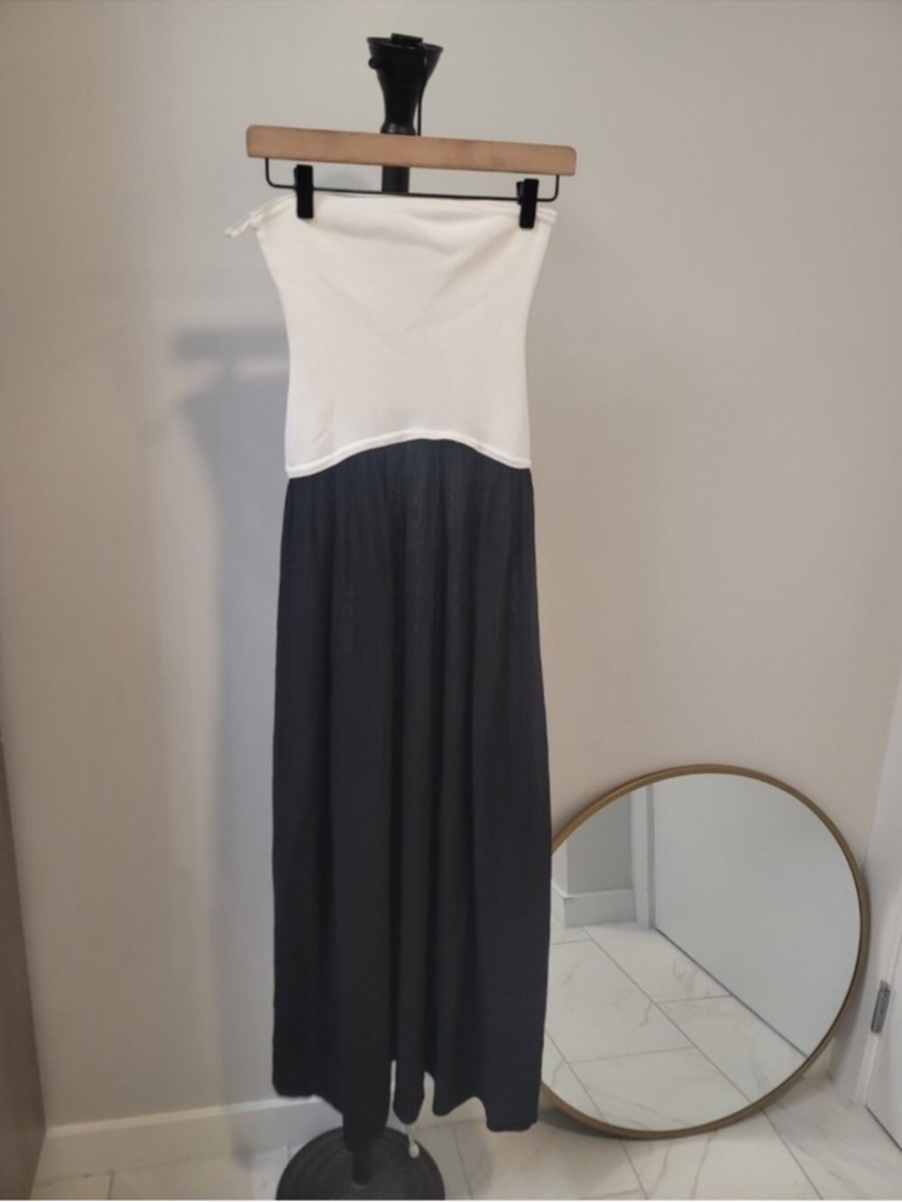SOLID & STRIPED Strapless Two-Tone Maxi Dress in White and Black